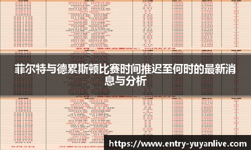 菲尔特与德累斯顿比赛时间推迟至何时的最新消息与分析